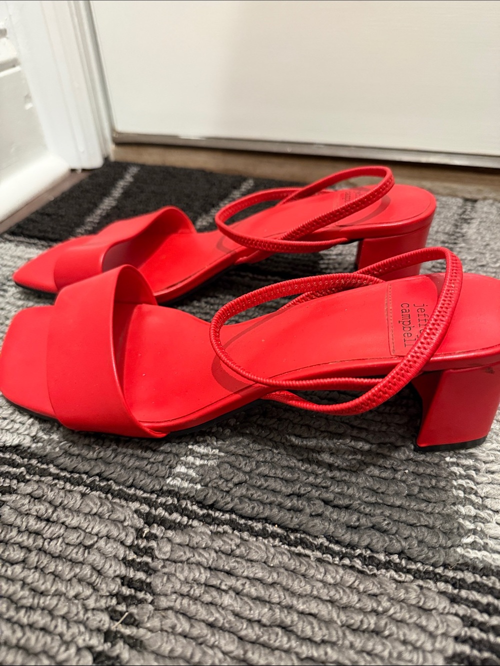 Jeffrey Campbell Red Strappy Slide Sandals with Square Toe worn once - Picture 2 of 3